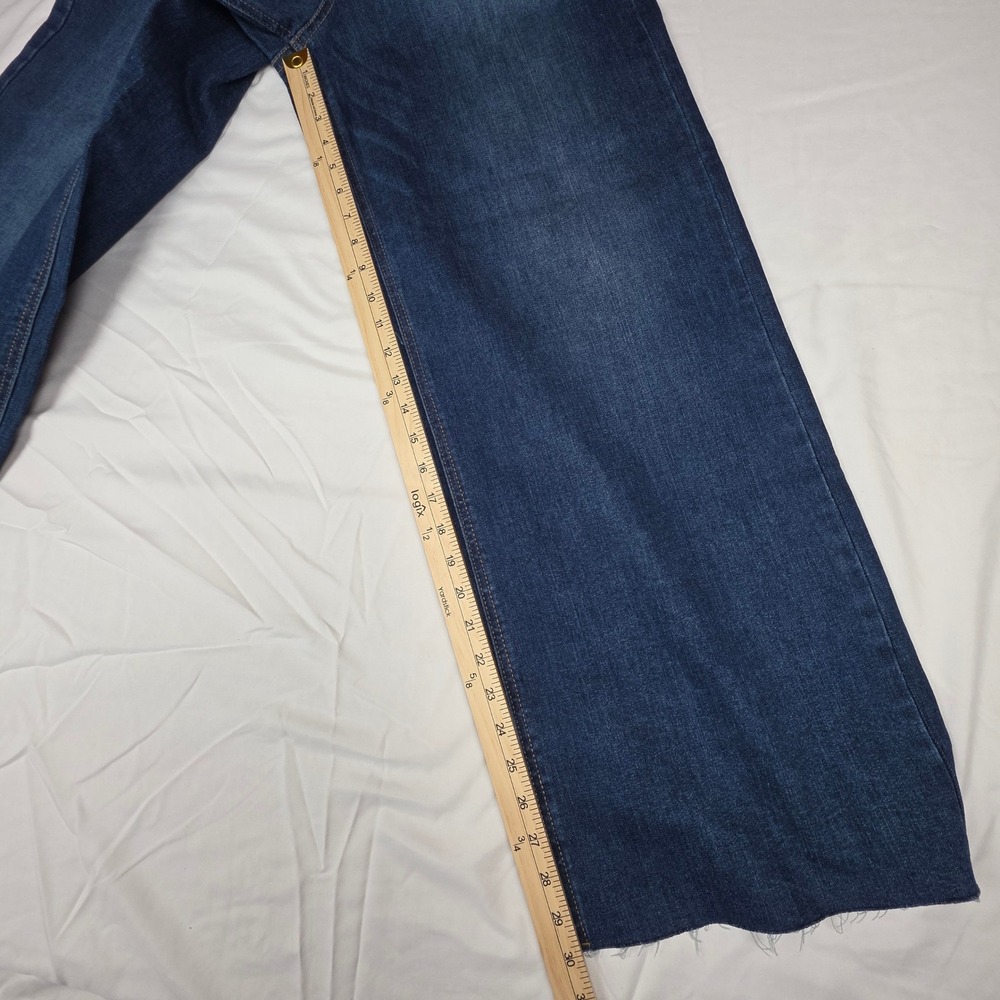 OAT New York High Rise Wide Leg Jeans Dark Wash Raw Hem Size 12/31 F0004-CATJ - Picture 6 of 12